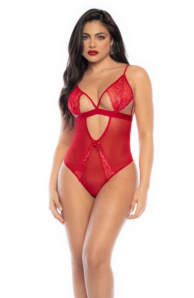 Shop Mapalé Cutout Lace Teddy & Garter Straps In Red