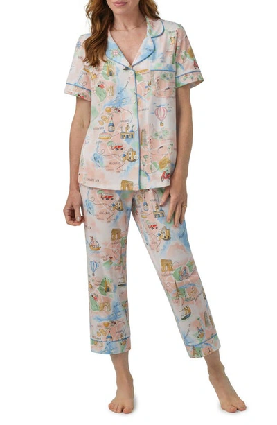 Shop Bedhead Pajamas Print Stretch Organic Cotton Jersey Crop Pajamas In Wanderlust