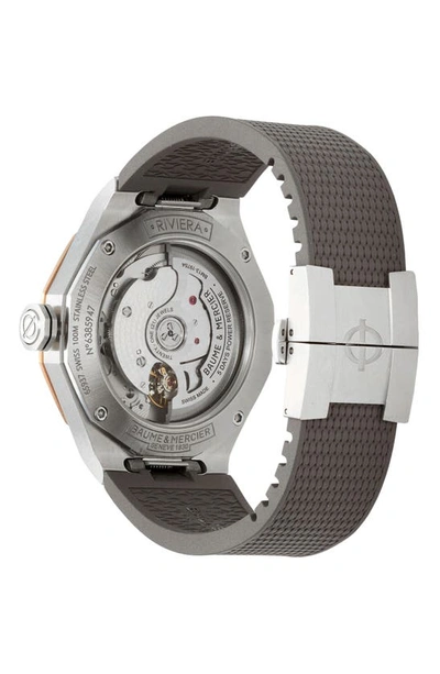 Shop Baume & Mercier Riviera 10720 Skeleton Rubber Strap Automatic Watch, 39mm In Black