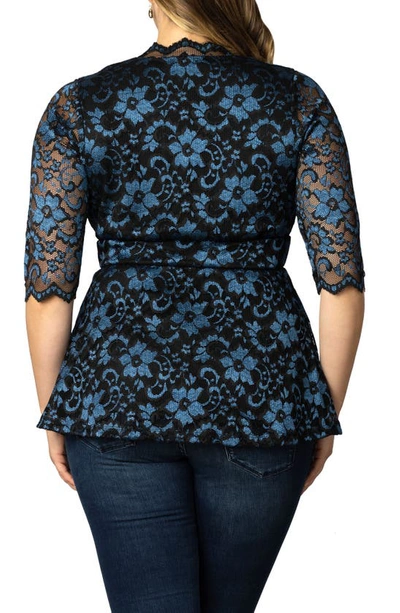 Shop Kiyonna Luxe Lace Empire Waist Peplum Top In Twilight Noir