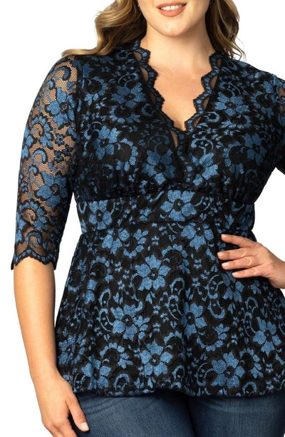 Kiyonna Luxe Lace Empire Waist Peplum Top In Twilight Noir