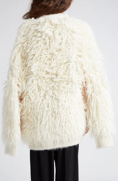 Shop Stella Mccartney Oversize Shaggy Alpaca & Wool Blend Cardigan In Pure White