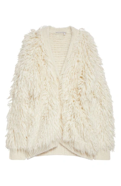 Shop Stella Mccartney Oversize Shaggy Alpaca & Wool Blend Cardigan In Pure White