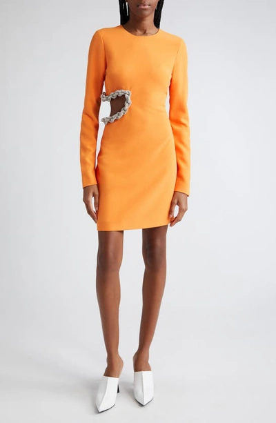 Shop Stella Mccartney Crystal Rope Cutout Long Sleeve Cady Minidress In 7501 - Bright Orange