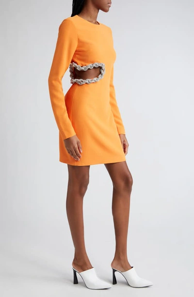 Shop Stella Mccartney Crystal Rope Cutout Long Sleeve Cady Minidress In 7501 - Bright Orange