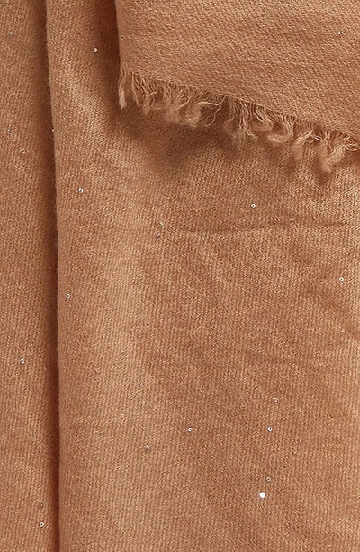 Shop Lafayette 148 Sequin Embellished Wool Blend Fringe Scarf In Camel