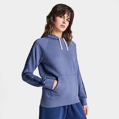 Shop Nike Women's Sportswear Essential Taped Fleece Hoodie In Diffused Blue/midnight Navy