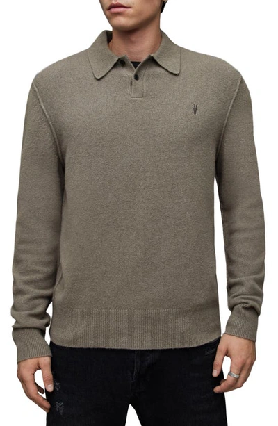 Shop Allsaints Statten Long Sleeve Polo Sweater In Planet Grey