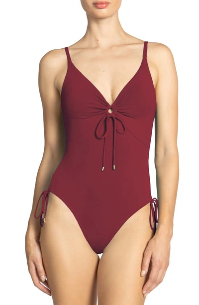Shop Robin Piccone Aubrey Keyhole One-piece Swimsuit In Ancho