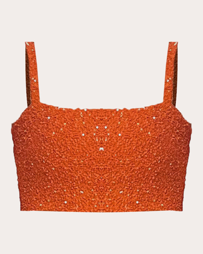 Shop No Pise La Grama Women's Luciernaga Sequin Crop Top In Orange