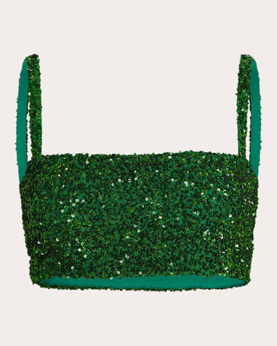 Shop No Pise La Grama Women's Mi Luz Sequin Crop Top In Green