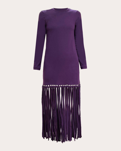 Shop No Pise La Grama Women's Romerillo Fringe T-shirt Dress In Purple