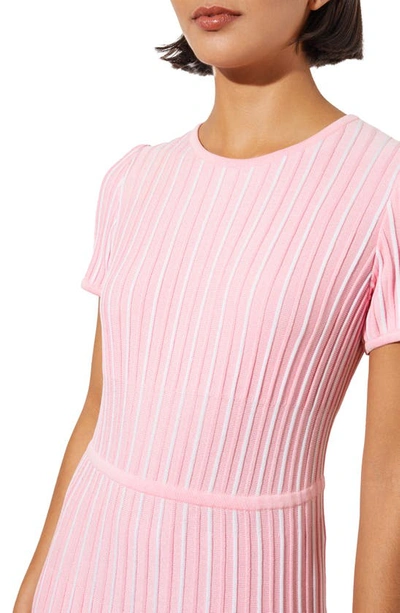 Shop Ming Wang Stripe A-line Midi Sweater Dress In Perfect Pink/ White