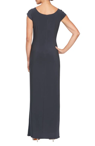 Shop Alex Evenings Embellished Neck Cap Sleeve Column Gown In Charcoal