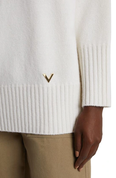 Shop Valentino Logo Detail Virgin Wool Turtleneck Sweater In Avorio