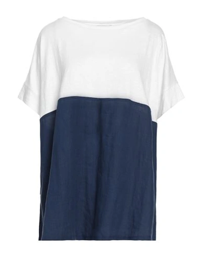 Shop Rosso35 Woman T-shirt Midnight Blue Size 6 Linen, Elastane