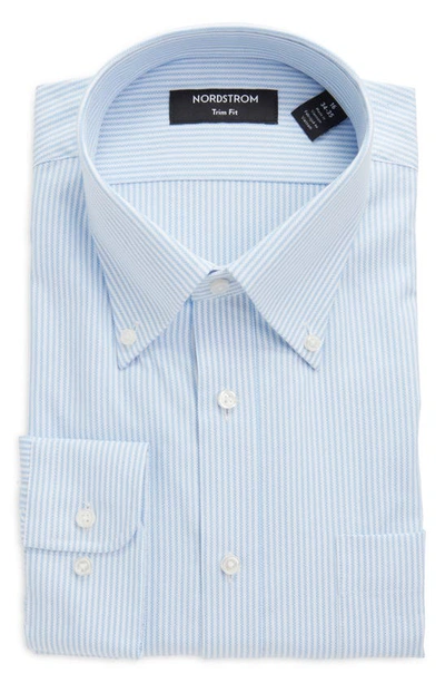 Shop Nordstrom Trim Fit Royal Oxford Stripe Dress Shirt In White- Blue Royal Oxford Stp