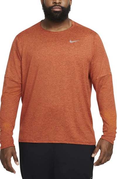 Shop Nike Element Dri-fit Long Sleeve Running T-shirt In Redstone/ Sport Spice
