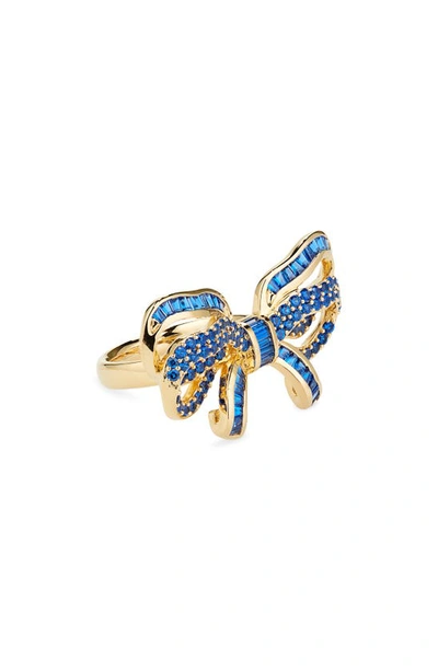 Shop Judith Leiber Bow Ring In Blue/ Gold