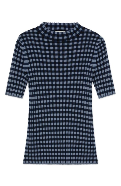 Shop Lafayette 148 Rib Short Sleeve Sweater In Midnight Blue Multi