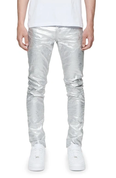 Shop Purple Brand Metallic Monogram Skinny Jeans In Grey Silver