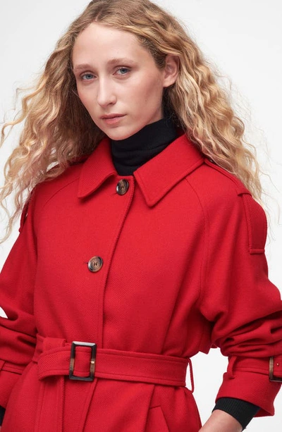 Shop Barbour Alberta Belted Wool Blend Trench Coat In Blaze Red/ Hessian