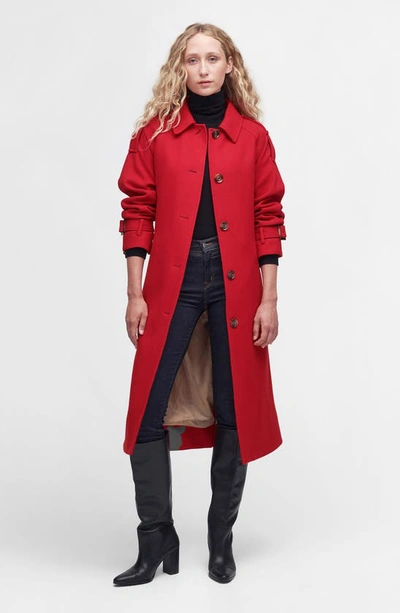 Shop Barbour Alberta Belted Wool Blend Trench Coat In Blaze Red/ Hessian
