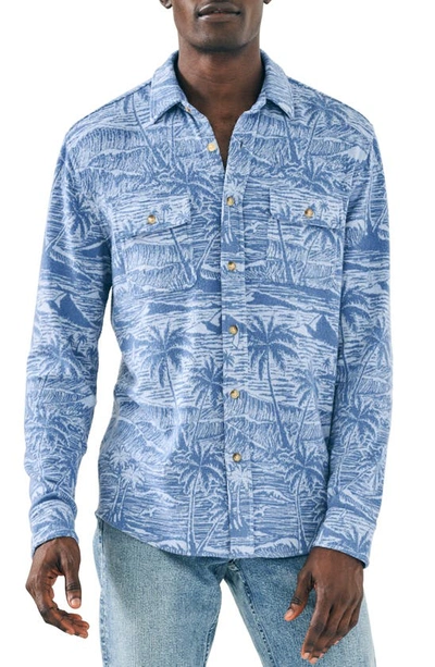 Shop Faherty Legend Aloha Print Brushed Knit Button-up Shirt In Coastal Waters