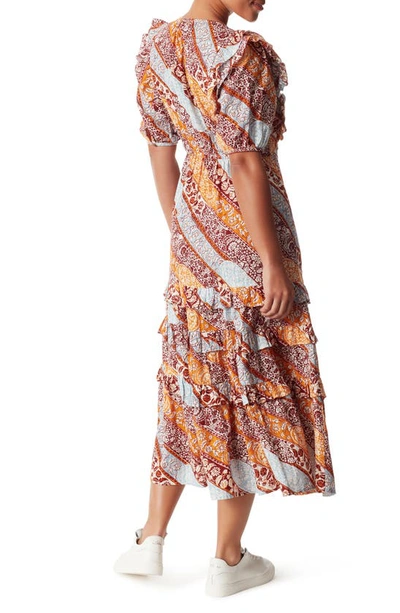 Shop Sam Edelman Ophelia Floral Ruffle Cotton Faux-wrap Dress In Fired Brick- Heritage Stripe