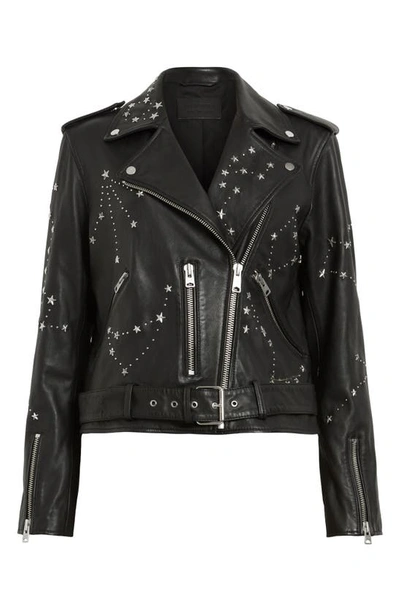 Shop Allsaints Balfern Stela Leather Moto Jacket In Black/ Silver