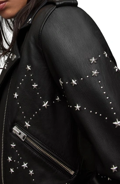 Shop Allsaints Balfern Stela Leather Moto Jacket In Black/ Silver