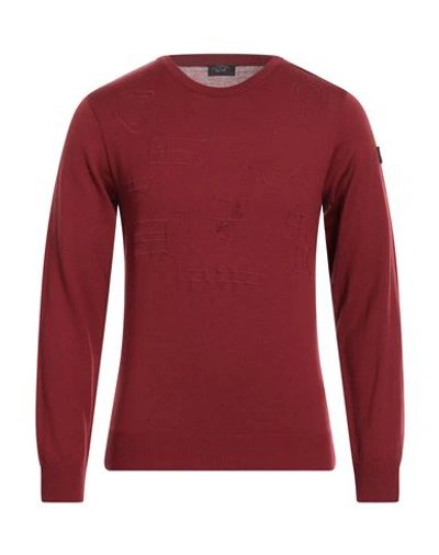 Shop Paul & Shark Man Sweater Burgundy Size L Virgin Wool In Red