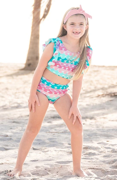 Rufflebutts Kids' Butterfly Tankini Two-piece Swimsuit & Headband Set In Pink