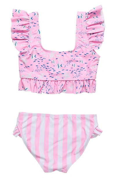 Shop Snapper Rock Kids' Pink Sea Print Ruffle Two-piece Swimsuit