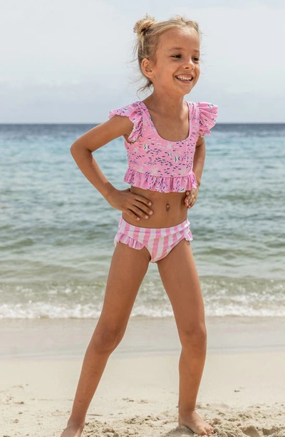 Shop Snapper Rock Kids' Pink Sea Print Ruffle Two-piece Swimsuit