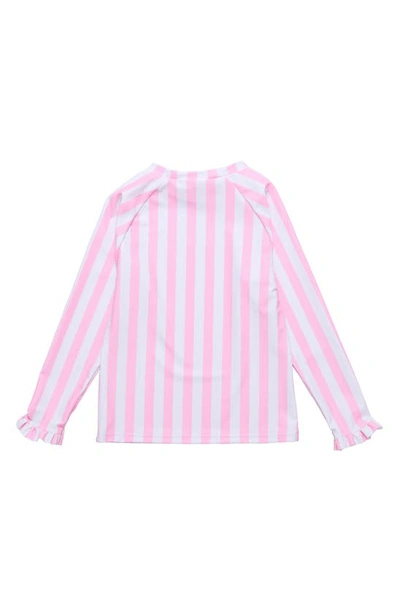 Snapper Rock Toddler, Child Girl Pink Stripe Ls Rash Top In Pink