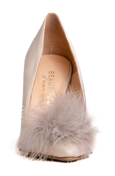 Shop Beautiisoles Asia Faux Feather Pointed Toe Pump In Off White