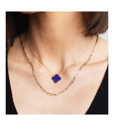 Shop The Lovery Extra Large Lapis Single Clover Necklace In Navy