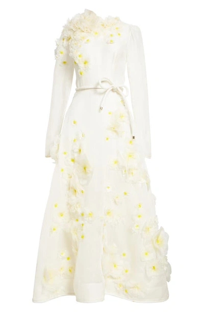 Shop Zimmermann Matchmaker Daisy Linen & Silk Organza Maxi Dress In Ivory