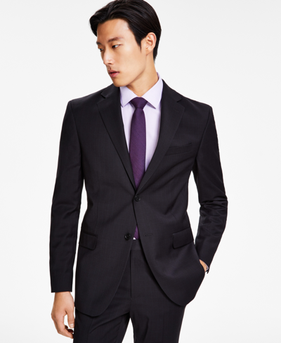Shop Dkny Men's Modern-fit Stretch Suit Jacket In Black Plaid
