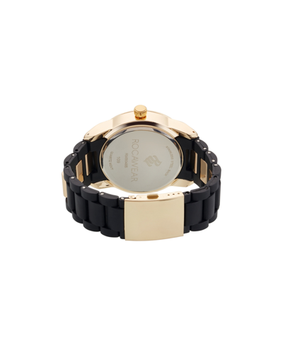 Shop Rocawear Men's Analog Matte Black And Shiny Gold-tone Link Rubber Strap Watch 51mm In Black,gold