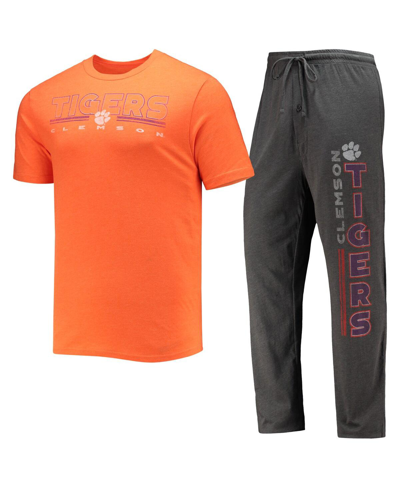 Shop Concepts Sport Men's  Heathered Charcoal, Orange Clemson Tigers Meter T-shirt And Pants Sleep Set In Heathered Charcoal,orange
