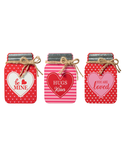 Glitzhome 7" H Valentine's Wooden Mason Jar Table Decor Set, 3 Piece In Multi