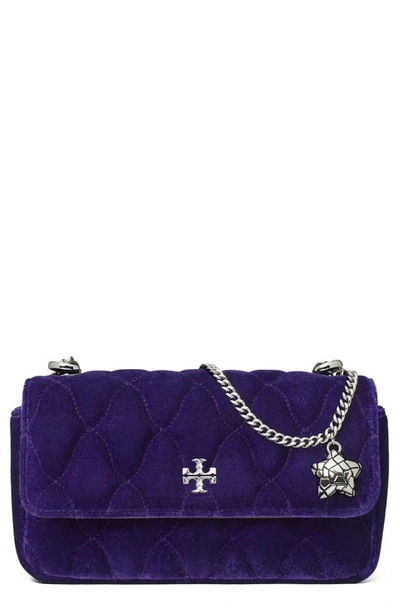 Shop Tory Burch Mini Kira Quilted Velvet Crossbody Bag In Deep Charoite