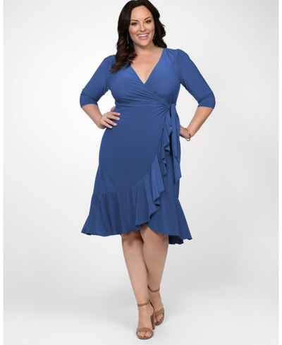 Shop Kiyonna Women's Plus Size Whimsy Ruffled Midi Wrap Dress In Cobalt Blue