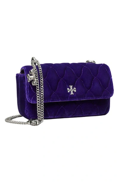 Shop Tory Burch Mini Kira Quilted Velvet Crossbody Bag In Deep Charoite