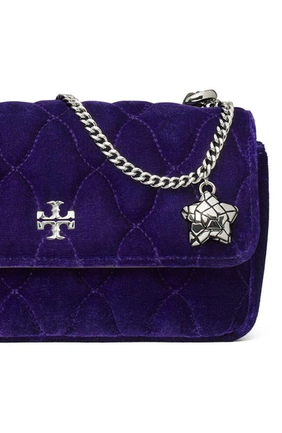 Shop Tory Burch Mini Kira Quilted Velvet Crossbody Bag In Deep Charoite