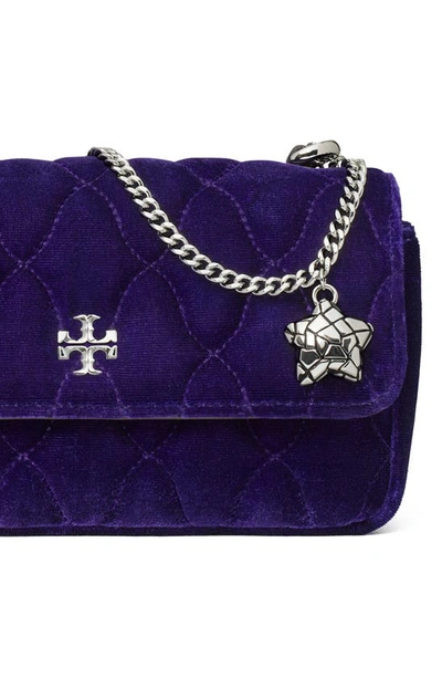 Tory Burch Kira Velvet Mini Flap Bag In Deep Charoite