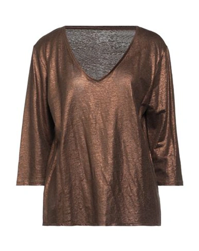 Shop Majestic Filatures Woman T-shirt Bronze Size 2 Linen, Elastane In Yellow