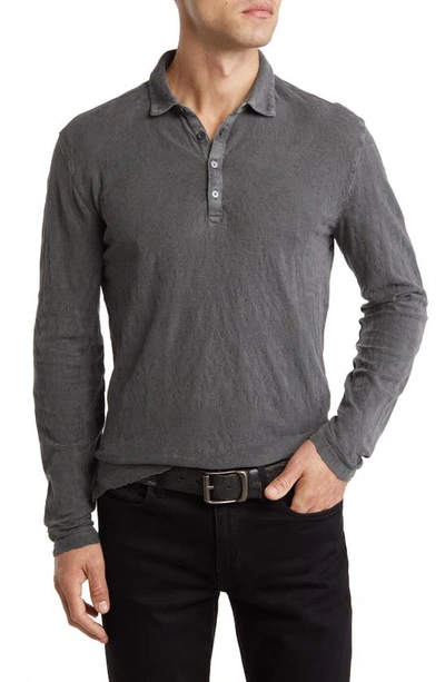 Shop John Varvatos Adam Jacquard Long Sleeve Polo In Iron Grey